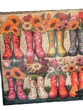 Garden Rain Boot Floral Puzzle - Colorful Pink, Orange, Green, White